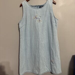 VTG Y2K 90's CB Plus Casual Dragonfly Jean Denim Tank Maxi Dress Plus Size Xl